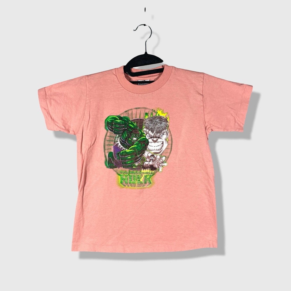 Y2k American Classic The Incredible Hulk T-Shirt Kids M Pink Marvel Comics 90s